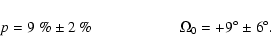 \begin{displaymath}\begin{array}{l}
{\displaystyle p= 9~\% \pm2~\% } \hspace{2cm}
{\displaystyle \Omega_0 = +9^{\circ}\pm 6^{\circ}}.
\end{array}\end{displaymath}