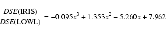 \begin{displaymath}\frac{{\it DSE}({\rm IRIS})}{{\it DSE}({\rm LOWL})}=-0.095x^{3}+1.353x^{2}-5.260x+7.962
\end{displaymath}
