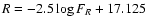 $R=-2.5 \log{F_R} + 17.125$