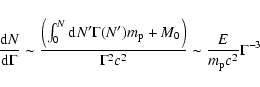 \begin{displaymath}\frac{{\rm d}N}{\rm d\Gamma} \sim \frac{\left(\int_0^N {\rm d...
...ight)}{\Gamma^2 c^2} \sim \frac{E}{m_{\rm p} c^2}
\Gamma^{-3}
\end{displaymath}