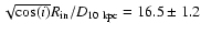 $\sqrt{{\rm cos}(i)}R_{\rm
in}/D_{\rm 10~kpc}=16.5\pm1.2$