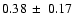 $0.38\:\pm\: 0.17 $