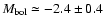 $M_{\rm {bol}}\simeq-2.4\pm0.4$