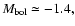 $M_{\rm {bol}}\simeq-1.4,$