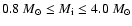 $0.8~M_{\odot}\le M_{\rm i}\le 4.0~M_{\odot}$