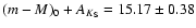$(m-M)_0+A_{K_{\rm S}}=15.17\pm0.38$