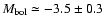 $M_{\rm {bol}}\simeq -3.5\pm0.3$