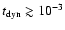 $t_{\rm dyn}\gtrsim10^{-3}$