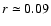 $r\simeq0.09$