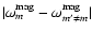 $\vert\omega^{{\rm mag}}_{m}-\omega_{m'\neq m}^{{\rm mag}}\vert$