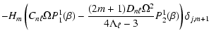$\displaystyle - H_m \left ( C_{n\ell} \Omega P_1^1(\beta)- \frac{(2m+1) D_{n\ell}
\Omega^2}{4 \Lambda_{\ell}-3} P_2^1(\beta) \right ) \delta_{j, m+1}$