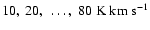 $10,~20,~\ldots,~80\rm\;K\;km\;s^{-1}$