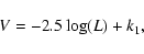 \begin{displaymath}V = -2.5 \log(L) + k_1,
\end{displaymath}