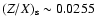 $(Z/X)_{\rm s}\sim 0.0255$