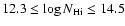 $12.3 \leq {\rm log}\, N_{\rm H{\sc i}} \leq 14.5$
