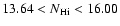$13.64 < {\sl N}_{\rm H{\sc i}} < 16.00$