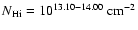 ${\sl N}_{\rm H{\sc i}} =
10^{13.10 - 14.00}~{\rm cm}^{-2}$