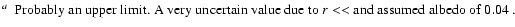$\textstyle \parbox{15.2cm}{
$^{{a}}$ ~Probably an upper limit. A very uncertain value
due to $r <<$\space and assumed albedo of $0.04$ .}$