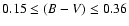 $0.15\leq(B-V)\leq0.36$