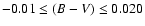 $-0.01\leq(B-V)\leq0.020$