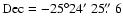 ${\rm Dec} = -25^{\circ}24\hbox{$^\prime$ }25\hbox{$.\!\!^{\prime\prime}$ }6$