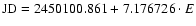 ${\rm JD} = 2450100.861 + 7.176726 \cdot E $