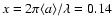 $x = 2 \pi \langle a \rangle / \lambda = 0.14$