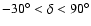$-30^\circ<\delta<90^\circ$
