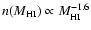 $n(M_{\rm HI}) \propto M_{\rm HI}^{-1.6}$