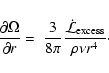 \begin{displaymath}\frac{\partial \Omega}{\partial r} = \; \frac{3}{8 \pi}
\frac{\dot{\mathcal{L}}_{{\rm excess}}}{\rho \nu r^4} \cdot
\end{displaymath}