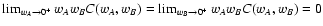 $\lim_{w_A \rightarrow 0^+} w_A w_B C(w_A, w_B) =
\lim_{w_B \rightarrow 0^+} w_A w_B C(w_A, w_B) = 0$