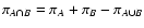 $\pi_{A \cap B} = \pi_{A}
+ \pi_B - \pi_{A \cup B}$