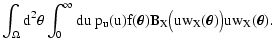 $\displaystyle \int_\Omega \rm d^2 \theta
\int_0^\infty \rm du ~ p_u(u) f(\vec\theta) B_X \bigl( u
w_X(\vec\theta) \bigr) u w_X(\vec\theta) .$
