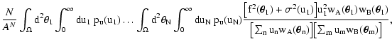 $\displaystyle \frac{N}{A^N} \int_\Omega \rm d^2 \theta_1 \int_0^\infty
\rm du_1...
...um_n u_n w_A(\vec\theta_n) \bigr] \bigl[
\sum_m u_m w_B(\vec\theta_m) \bigr]} ,$