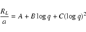 \begin{displaymath}\frac{R_L}{a} = A + B \log{q} + C (\log{q})^2
\end{displaymath}