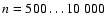 $n=500\ldots10~000$