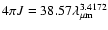 $4\pi J=38.57\lambda_{\rm\mu m}^{3.4172}$