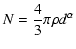 $\displaystyle N= \frac{4}{3}\pi \rho d^{\alpha}$