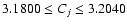 $3.1800\leq C_j\leq
3.2040$