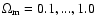 $\Omega_{{\rm m}}=0.1, ..., 1.0$