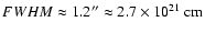 ${FWHM}
\approx 1.2^{\prime\prime} \approx 2.7 \times 10^{21} \> \rm cm$