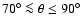 $70^\circ\la \theta \le 90^\circ$