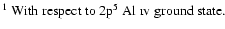 $\textstyle \parbox{16.5cm}{
$^1$\space With respect to 2p$^5$\space Al {\sc iv} ground state.}$