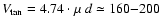 $V_{\rm tan}=4.74 \cdot \mu ~ d \simeq
160{-}200$