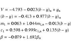 \begin{eqnarray*}\lefteqn{V = -4.793 - 0.023 (b-y)_{\rm n} + y_{\rm n}} \\
\lef...
...35 (b-y)} \\
\lefteqn{\beta = -0.079 + 1.692 \beta_{\rm n}} \\
\end{eqnarray*}
