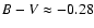 $B-V \approx -0.28$