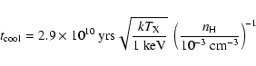 \begin{displaymath}t_{\rm cool} =2.9\times 10^{10}\ {\rm yrs}
\sqrt{\frac{kT_{\r...
...V}}\ \left(\frac{n_{\rm H}}{10^{-3}~{\rm
cm}^{-3}}\right)^{-1}
\end{displaymath}