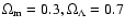 $\rm\Omega_{\rm
m}=0.3,
\Omega_\Lambda=0.7$