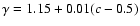 $\gamma=1.15 +0.01(c-0.5)$
