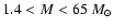 $1.4 < M < 65~M_\odot$